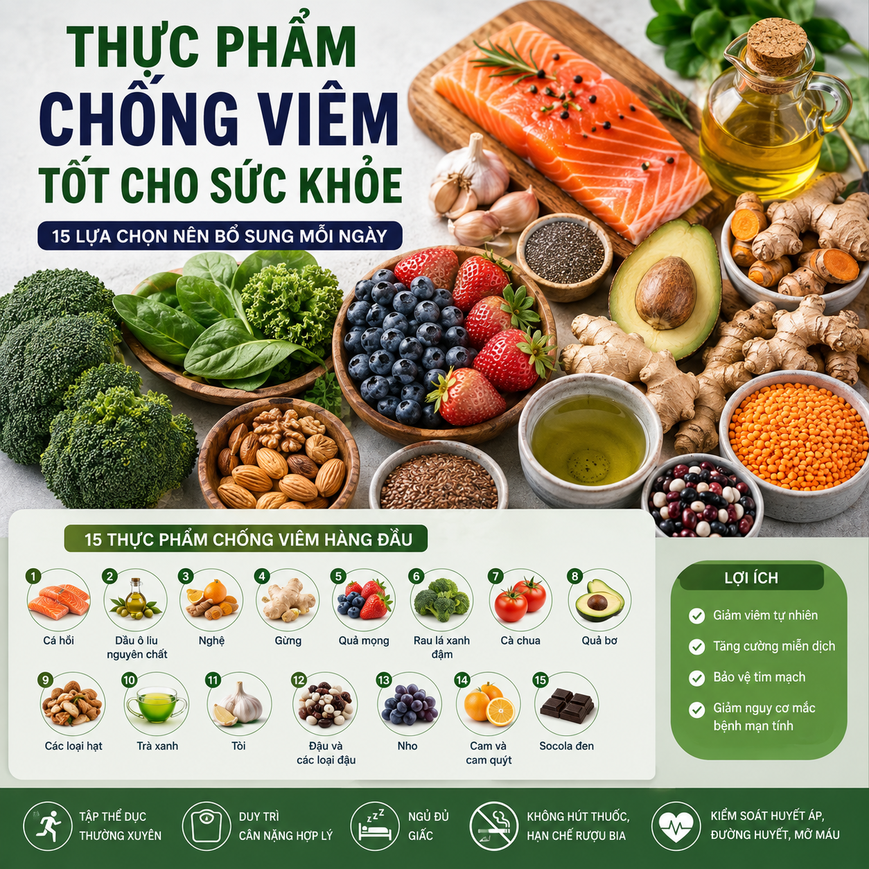 Thực phẩm chống viêm tốt cho sức khỏe – 15 lựa chọn nên bổ sung mỗi ngày